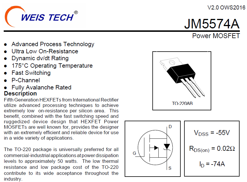 奥伟斯最新推出MOS管JM5574A JM5574AS